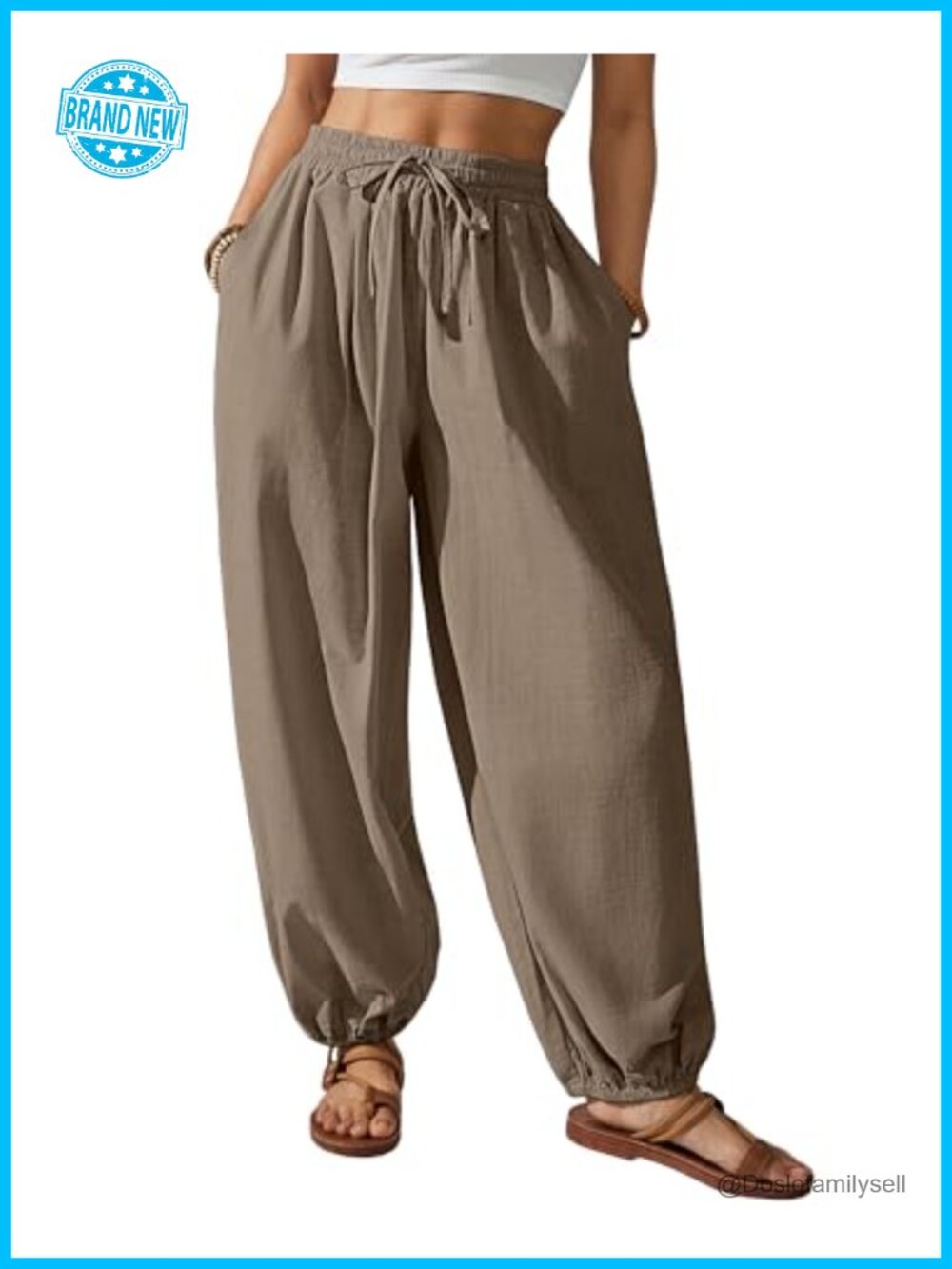 Cotton Harem Pants Women Balloon Trouser Wide Leg Baggy Pants Drawstring